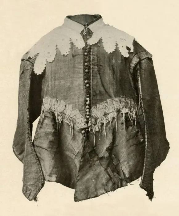 Framed Print : Doublet of black silk trimmed with points of galloon with silver aiglets, c17th century, (1937) Framed Print : Doublet of black silk trimmed with points of galloon with silver aiglets, c17th century, (1937)