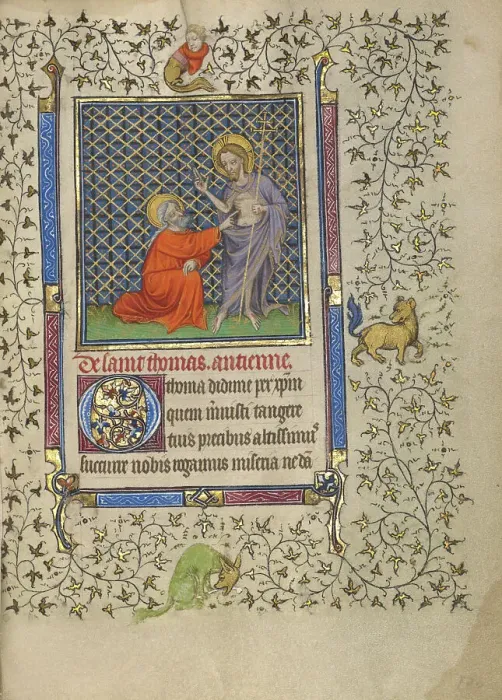 Framed Print : Doubting Thomas; Book of Hours, about 1410. Creator: Unknown Framed Print : Doubting Thomas; Book of Hours, about 1410. Creator: Unknown