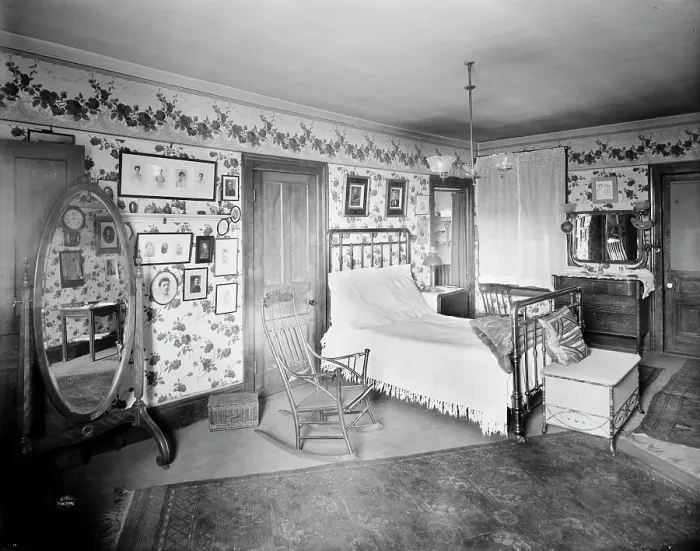 Framed Print : Douglas residence, bedroom with cheval glass, Detroit, Mich. between 1905 and 1915. Creator: Unknown Framed Print : Douglas residence, bedroom with cheval glass, Detroit, Mich. between 1905 and 1915. Creator: Unknown