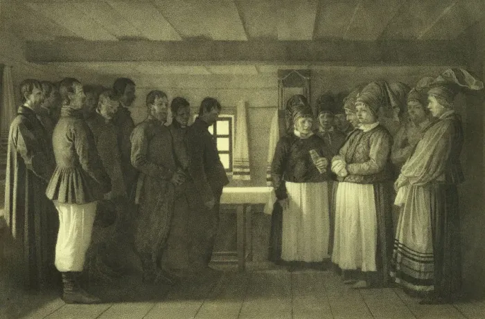 Framed Print : The Doukhobors praying, 1865. Artist: Vereshchagin, Vasili Vasilyevich (1842-1904) Framed Print : The Doukhobors praying, 1865. Artist: Vereshchagin, Vasili Vasilyevich (1842-1904)