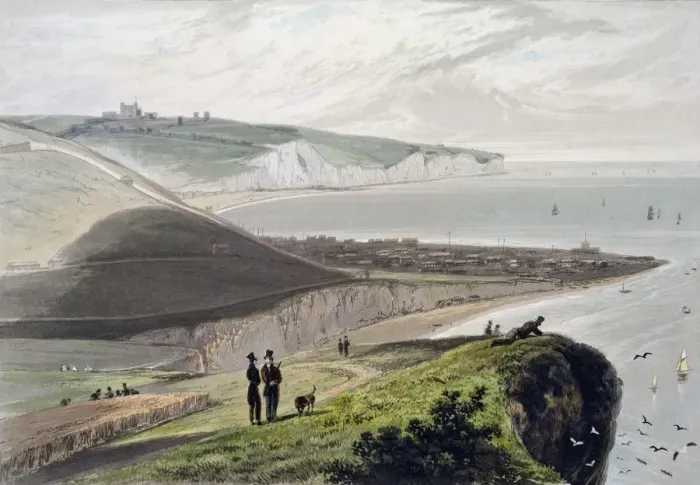 Framed Print : Dover, from Shakespeares Cliff, Kent, 1829. Artist: William Daniell Framed Print : Dover, from Shakespeares Cliff, Kent, 1829. Artist: William Daniell