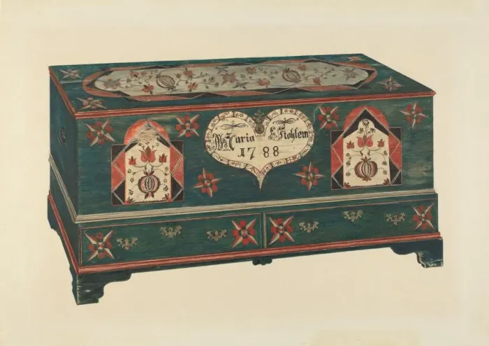 Framed Print : Dower Chest, 1935 / 1942. Creator: Unknown Framed Print : Dower Chest, 1935 / 1942. Creator: Unknown