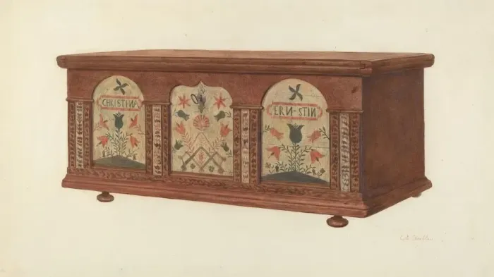 Framed Print : Dower Chest, c. 1940. Creator: Carl Strehlau Framed Print : Dower Chest, c. 1940. Creator: Carl Strehlau