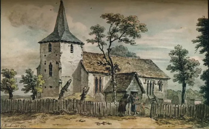 Framed Print : Downe Church, Kent, 1775. Artist: John Inigo Richards Framed Print : Downe Church, Kent, 1775. Artist: John Inigo Richards