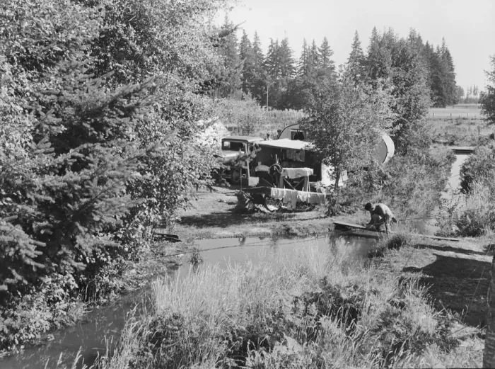 Framed Print : One of a dozen or more small bean pickers camps in immediate... near West Stayton, Oregon, 1939. Creator: Dorothea Lange Framed Print : One of a dozen or more small bean pickers camps in immediate... near West Stayton, Oregon, 1939. Creator: Dorothea Lange