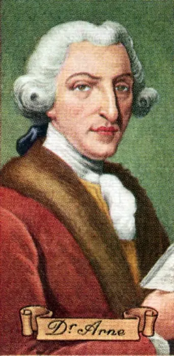 Framed Print : Dr. Arne, upholsterer and composer, taken from a series of cigarette cards, 1935 Framed Print : Dr. Arne, upholsterer and composer, taken from a series of cigarette cards, 1935