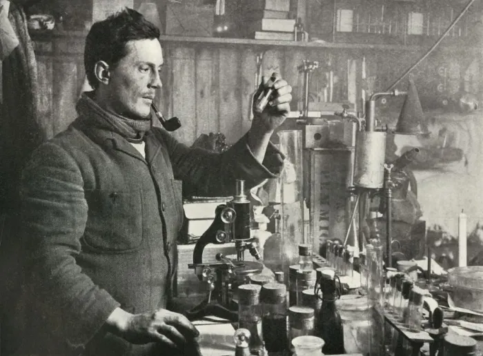 Framed Print : Dr. Atkinson in his Laboratory, 15 September 1911, (1913). Artist: Herbert Ponting Framed Print : Dr. Atkinson in his Laboratory, 15 September 1911, (1913). Artist: Herbert Ponting