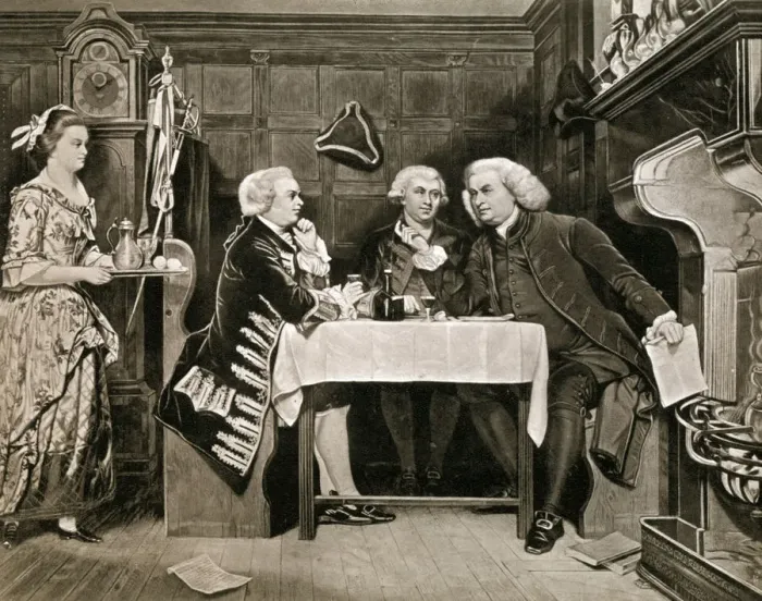 Framed Print : Dr Johnson, Goldsmith and Boswell, (1909). Artist: Eyre Crowe Framed Print : Dr Johnson, Goldsmith and Boswell, (1909). Artist: Eyre Crowe