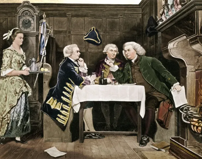 Framed Print : Dr Johnson, Goldsmith and Boswell, (1909). Artist: Eyre Crowe Framed Print : Dr Johnson, Goldsmith and Boswell, (1909). Artist: Eyre Crowe