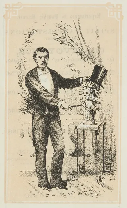 Framed Print : Dr. Lynn performs a magical illusion, 1870. Creator: Unknown Framed Print : Dr. Lynn performs a magical illusion, 1870. Creator: Unknown