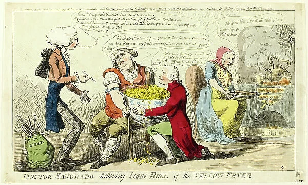Dr. Sangrado Relieving John Bull of Yellow Fever, published February 25, 1795. Creator: Isaac Cruikshank