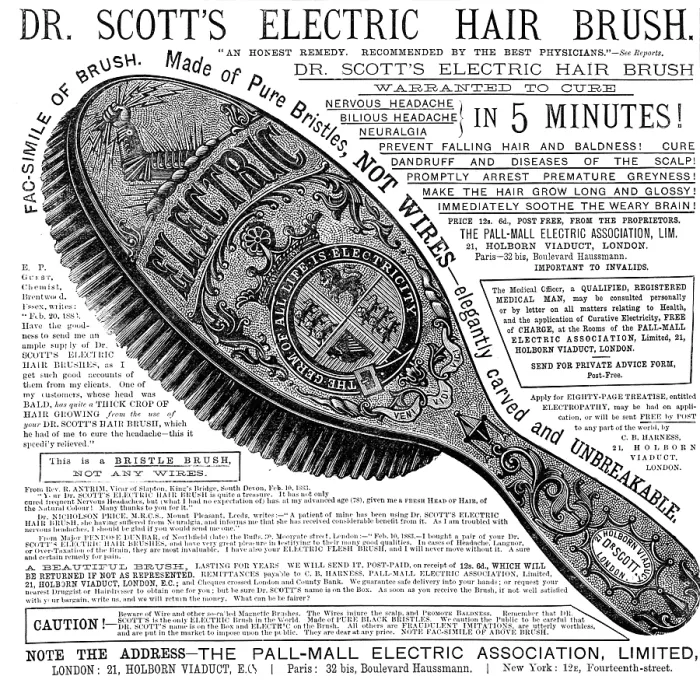 Framed Print : Dr. Scott's Electric Hair Brush, 1883. Creator: Unknown. Dr. Scott's Electric Hair Brush, 1883. Creator: Unknown