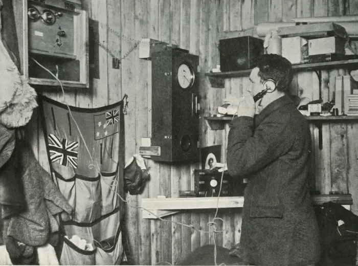 Framed Print : Dr. Simpson in the Hut at the Other End of the Telephone Timing the Observation, c1911, (1913) Framed Print : Dr. Simpson in the Hut at the Other End of the Telephone Timing the Observation, c1911, (1913)