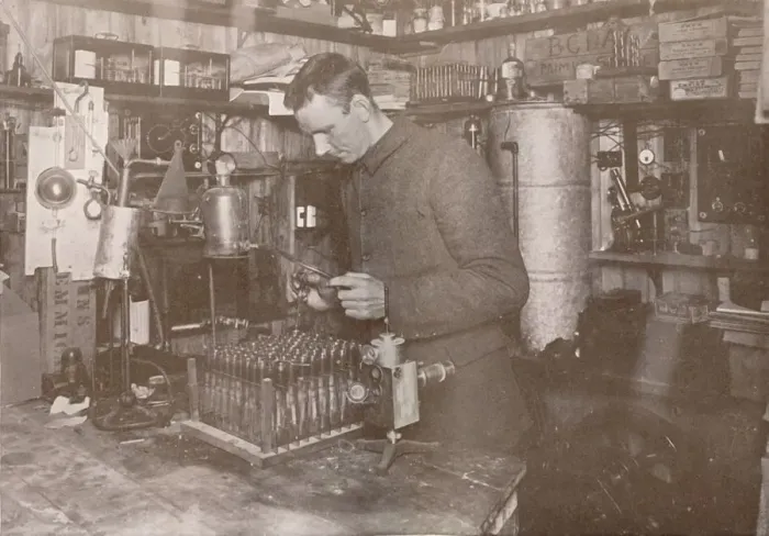 Framed Print : Dr. Simpson in his Laboratory, 21 December 1911, (1913). Artist: Herbert Ponting Framed Print : Dr. Simpson in his Laboratory, 21 December 1911, (1913). Artist: Herbert Ponting