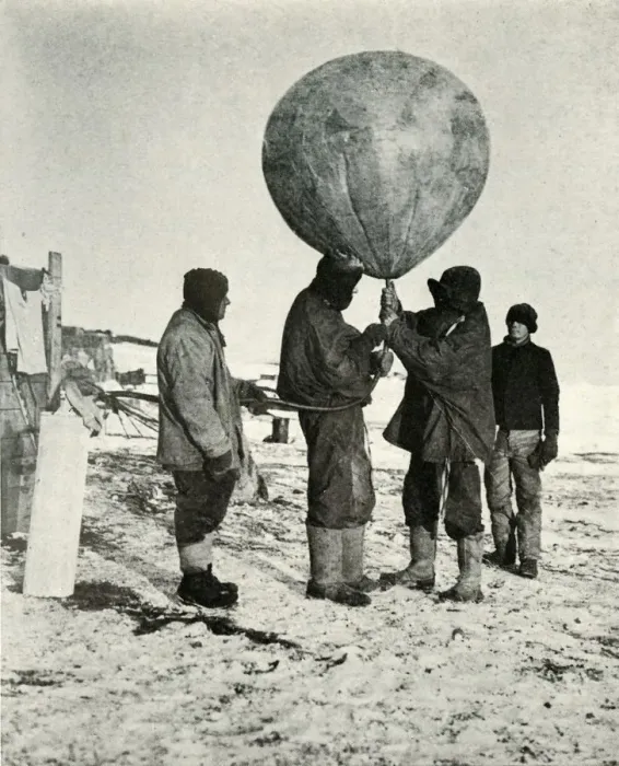 Framed Print : Dr. Simpson Sending Up a Balloon, 1911, (1913). Artist: Herbert Ponting Framed Print : Dr. Simpson Sending Up a Balloon, 1911, (1913). Artist: Herbert Ponting