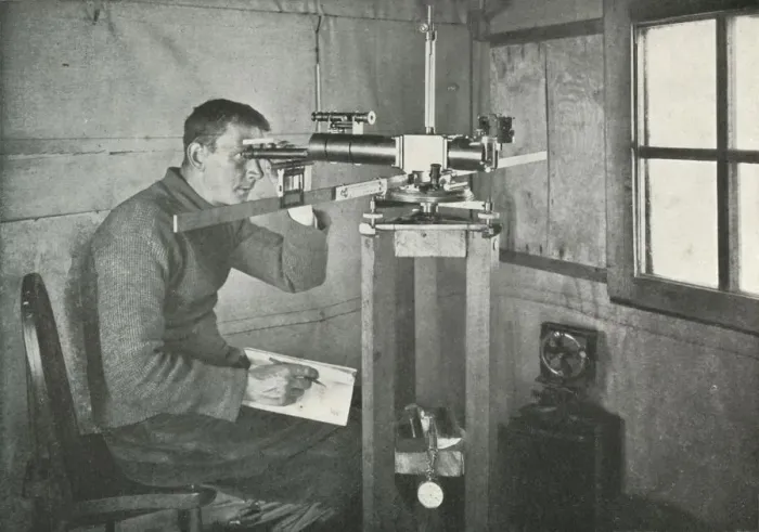 Framed Print : Dr. Simpson at the Unifilar Magnetometer, 1911, (1913). Artist: Herbert Ponting Framed Print : Dr. Simpson at the Unifilar Magnetometer, 1911, (1913). Artist: Herbert Ponting