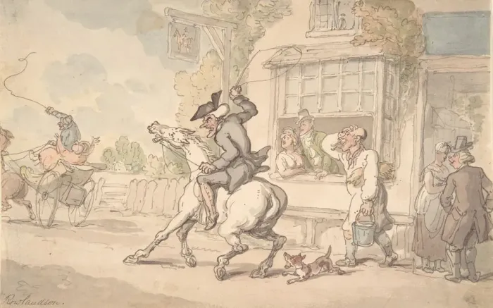 Framed Print : Dr. Syntax with a Balky Horse Before an Inn, 18th-19th century Framed Print : Dr. Syntax with a Balky Horse Before an Inn, 18th-19th century