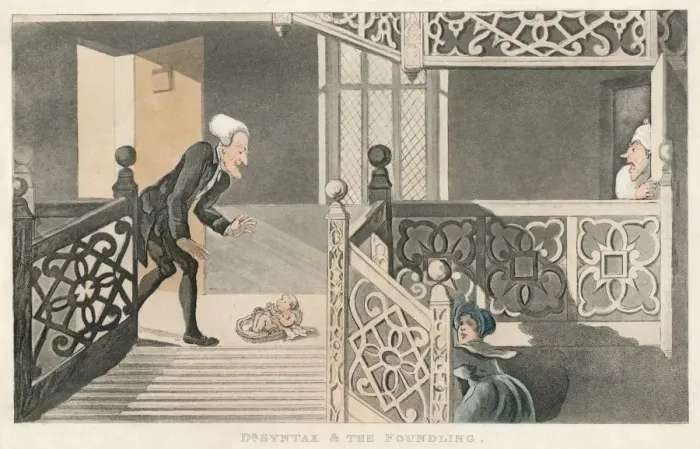 Framed Print : Dr Syntax & The Foundling, 1820. Artist: Thomas Rowlandson Framed Print : Dr Syntax & The Foundling, 1820. Artist: Thomas Rowlandson