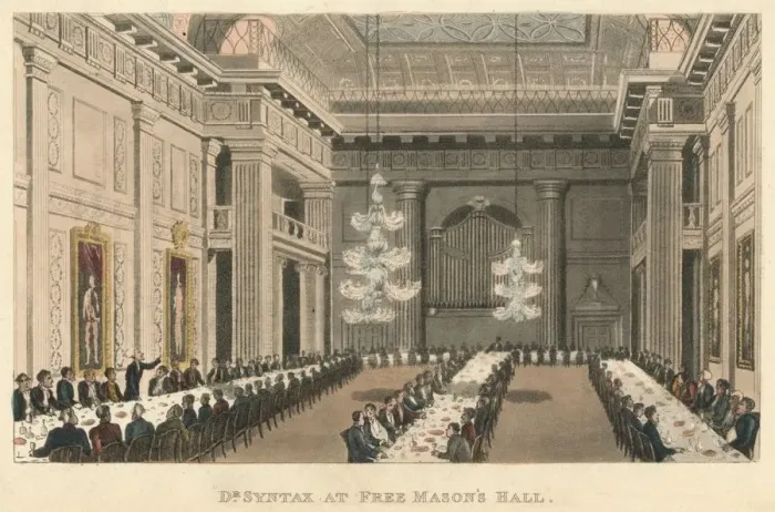 Framed Print : Dr Syntax at Free Masons Hall, 1820. Artist: Thomas Rowlandson Framed Print : Dr Syntax at Free Masons Hall, 1820. Artist: Thomas Rowlandson