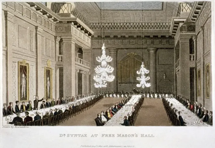 Framed Print : Dr Syntax at Free Masons Hall, Holborn, London, 1820 Framed Print : Dr Syntax at Free Masons Hall, Holborn, London, 1820