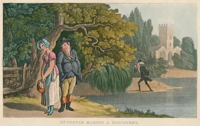 Framed Print : Dr Syntax Making a Discovery, 1820. Artist: Thomas Rowlandson Framed Print : Dr Syntax Making a Discovery, 1820. Artist: Thomas Rowlandson