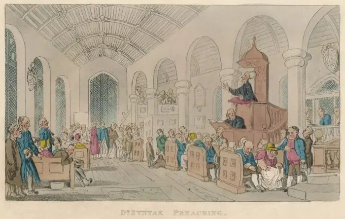 Framed Print : Dr Syntax Preaching, 1820. Artist: Thomas Rowlandson Framed Print : Dr Syntax Preaching, 1820. Artist: Thomas Rowlandson