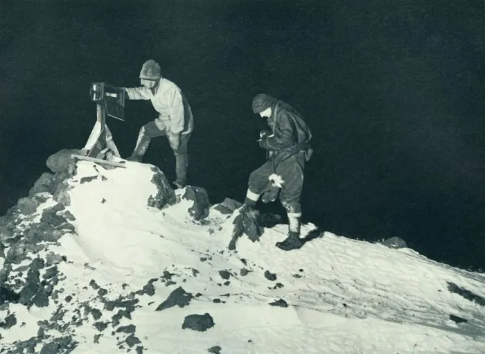 Framed Print : Dr. Wilson and Lieut. Bowers Reading The Ramp Thermometer, c1911, (1913). Artist Framed Print : Dr. Wilson and Lieut. Bowers Reading The Ramp Thermometer, c1911, (1913). Artist