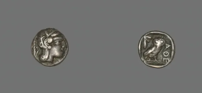 Framed Print : Drachm (Coin) Depicting the Goddess Athena, about 490 BCE. Creator: Unknown Framed Print : Drachm (Coin) Depicting the Goddess Athena, about 490 BCE. Creator: Unknown
