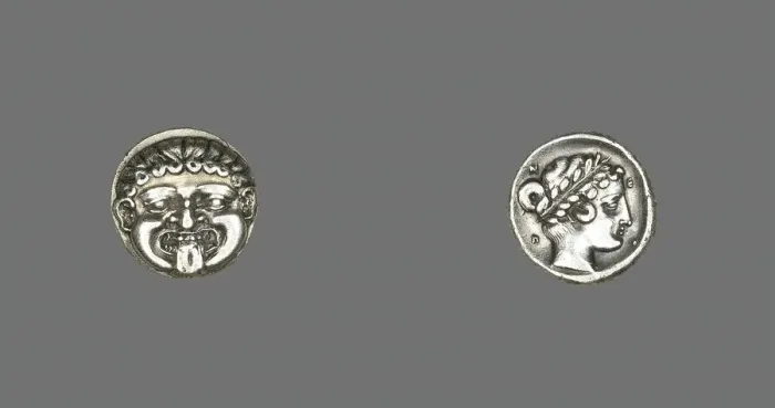 Framed Print : Drachm (Coin) Depicting the Gorgon Medusa, 411-356 BCE. Creator: Unknown Framed Print : Drachm (Coin) Depicting the Gorgon Medusa, 411-356 BCE. Creator: Unknown