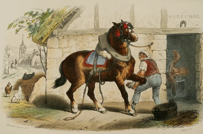 Framed Print : The draft horse, 1856. Creator: Edouard Travies Framed Print : The draft horse, 1856. Creator: Edouard Travies