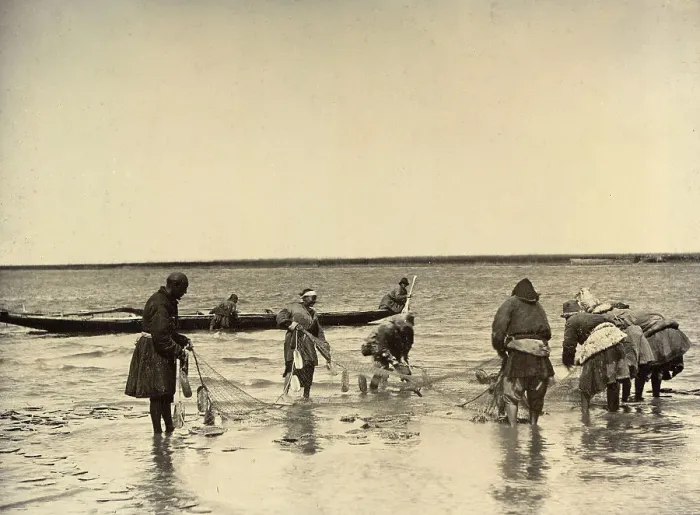 Framed Print : Dragging Out a Sweep-Net: Fishing on Lake Zaisan, 1909. Creator: Nikolai Georgievich Katanaev Framed Print : Dragging Out a Sweep-Net: Fishing on Lake Zaisan, 1909. Creator: Nikolai Georgievich Katanaev