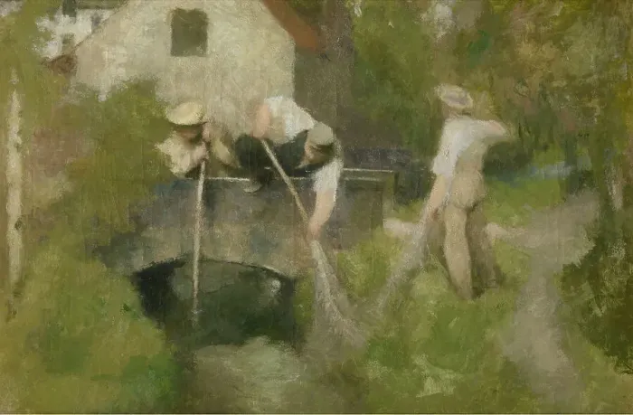 Framed Print : Dragging in the Woluwe, 1896. Creator: Jan Stobbaerts Framed Print : Dragging in the Woluwe, 1896. Creator: Jan Stobbaerts