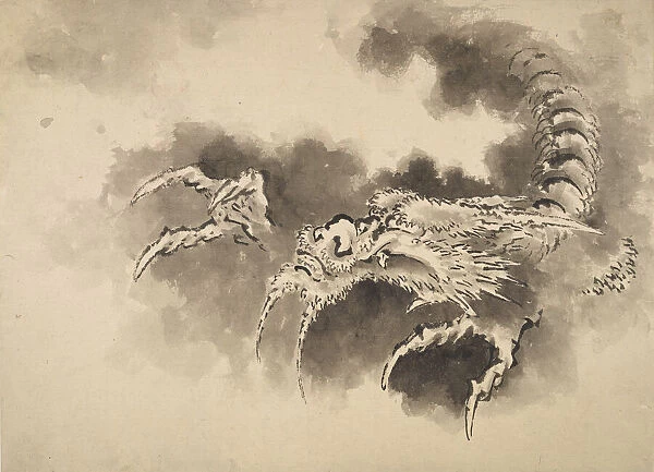 Dragon emerging from clouds, Edo period, 19th century. Creator: Hokusai