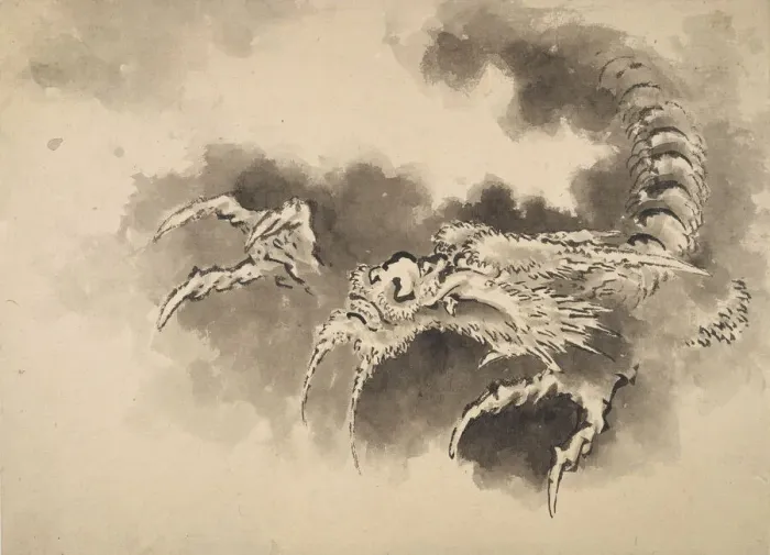 Framed Print : Dragon emerging from clouds, Edo period, 19th century. Creator: Hokusai Framed Print : Dragon emerging from clouds, Edo period, 19th century. Creator: Hokusai