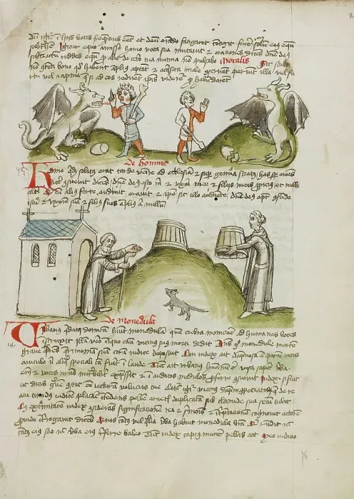 Framed Print : A Dragon and a Farmer with a Club: A Hermit before a Chapel and a... third quarter of 15th century. Creator: Unknown Framed Print : A Dragon and a Farmer with a Club: A Hermit before a Chapel and a... third quarter of 15th century. Creator: Unknown