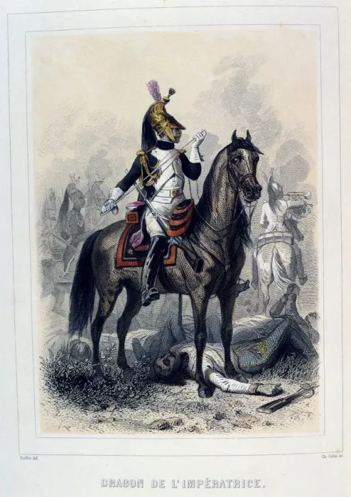 Framed Print : Dragon de L Imperatice, (Light Dragoons), 1859. Artist: Auguste Raffet Framed Print : Dragon de L Imperatice, (Light Dragoons), 1859. Artist: Auguste Raffet