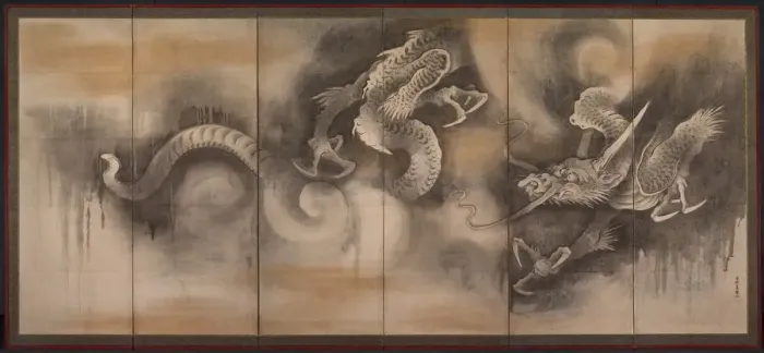 Framed Print : Dragon and Tiger, early to mid-1600s. Creator: Soga Nichokuan (Japanese), attributed to Framed Print : Dragon and Tiger, early to mid-1600s. Creator: Soga Nichokuan (Japanese), attributed to