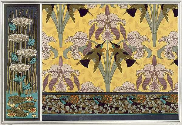 Dragonflies and water lilies. Hummingbirds and orchids, 1897. Creator: Verneuil, Maurice Pillard (1869-1942)