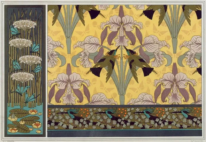 Framed Print : Dragonflies and water lilies. Hummingbirds and orchids, 1897. Creator: Verneuil, Maurice Pillard (1869-1942) Framed Print : Dragonflies and water lilies. Hummingbirds and orchids, 1897. Creator: Verneuil, Maurice Pillard (1869-1942)