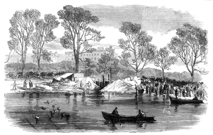 Framed Print : Draining the Serpentine River, Hyde Park, London, 1869