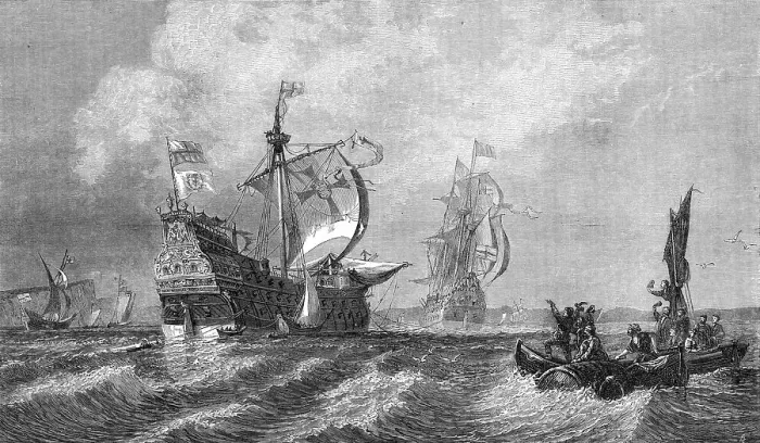 Framed Print : Drake Taking the Spanish Galleon Capitana...to Torbay, July 22, 1588, by O. W. Brierly, 1872. Creator: Unknown Framed Print : Drake Taking the Spanish Galleon Capitana...to Torbay, July 22, 1588, by O. W. Brierly, 1872. Creator: Unknown