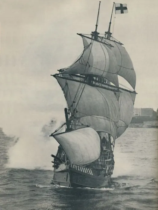 Framed Print : Drakes flagship on his voyage round the world, replica, 1937