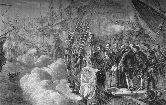 Framed Print : Drakes Funeral, January 1596, (c1880) Framed Print : Drakes Funeral, January 1596, (c1880)