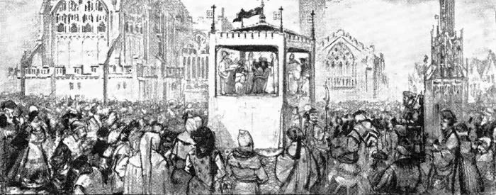 Framed Print : A dramatic performance at Coventry early in the sixteenth century, 1909. Creator: Unknown Framed Print : A dramatic performance at Coventry early in the sixteenth century, 1909. Creator: Unknown