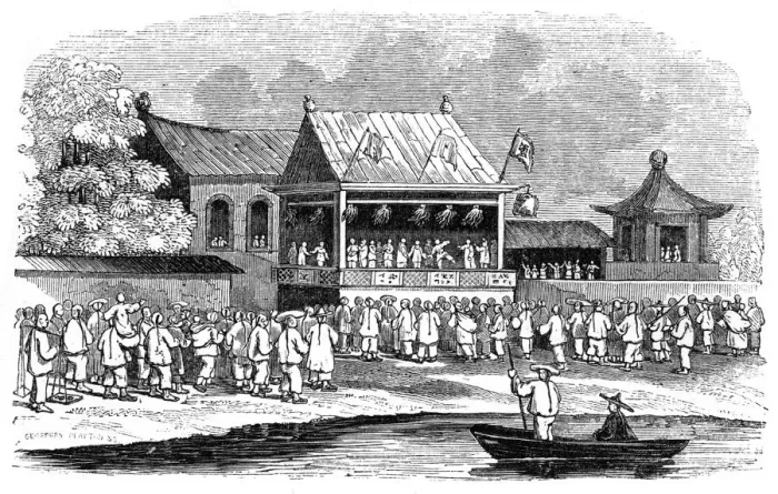 Framed Print : Dramatic performance in the open air, 1847. Artist: B Clayton Framed Print : Dramatic performance in the open air, 1847. Artist: B Clayton