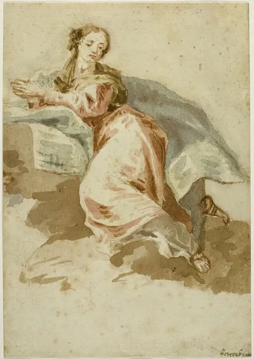Framed Print : Draped Female Figure at Prayer, n.d. Creator: Francesco Fontebasso Framed Print : Draped Female Figure at Prayer, n.d. Creator: Francesco Fontebasso