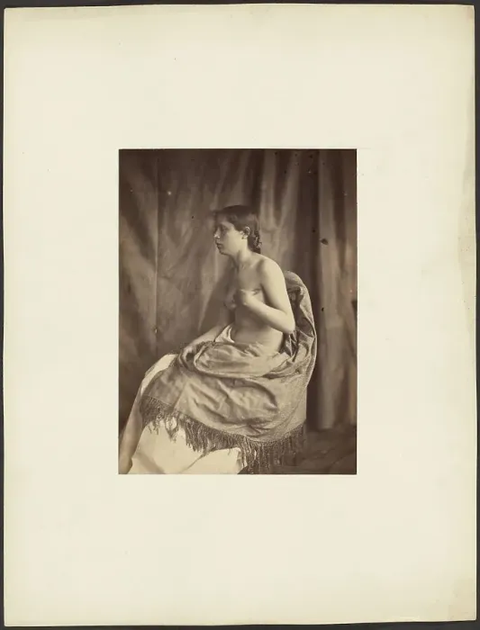 Framed Print : Draped nude female model, about 1850-1855. Creator: Eugene Durieu Framed Print : Draped nude female model, about 1850-1855. Creator: Eugene Durieu