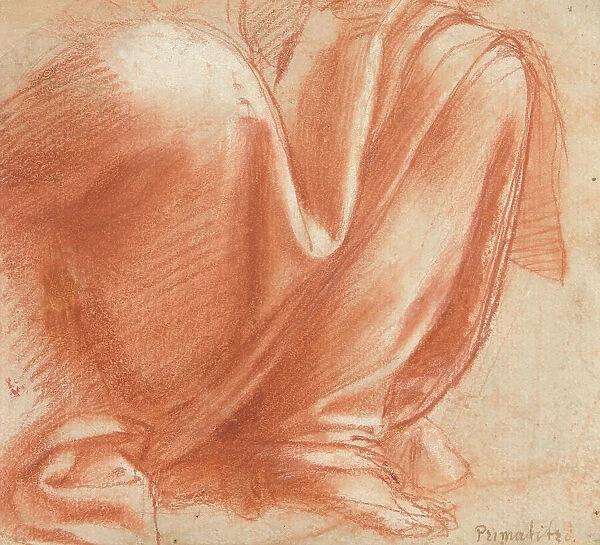 A Drapery Study for the Knees of a Seated Allegorical Figure of Charity (recto)... 1520 / 30. Creator: Giovanni Antonio Sogliani