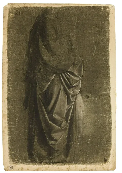 Framed Print : Drapery Study of a Standing Figure Facing Right, in Profile, late 1460s-early 1470s. Creator: Andrea del Verrocchio Framed Print : Drapery Study of a Standing Figure Facing Right, in Profile, late 1460s-early 1470s. Creator: Andrea del Verrocchio
