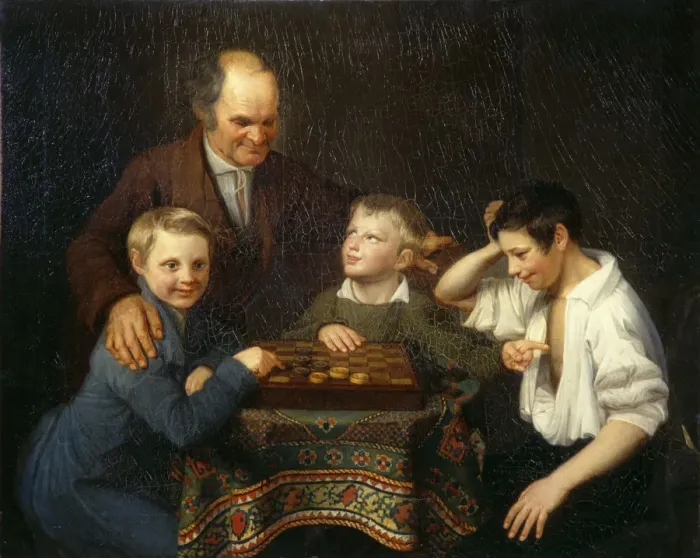 Framed Print : The Draughts Game, 1824. Artist: Pnin, Pyotr Ivanovich (1803-1837) Framed Print : The Draughts Game, 1824. Artist: Pnin, Pyotr Ivanovich (1803-1837)